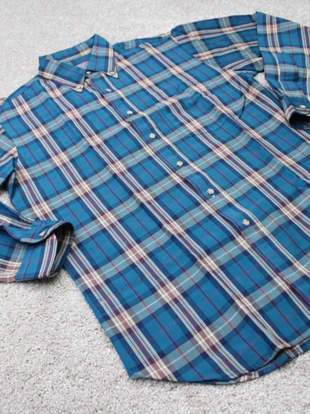 VTG Pendleton Shirt Mens Medium Blue Plaid 100% Virgin Wool Long Sleeve Button